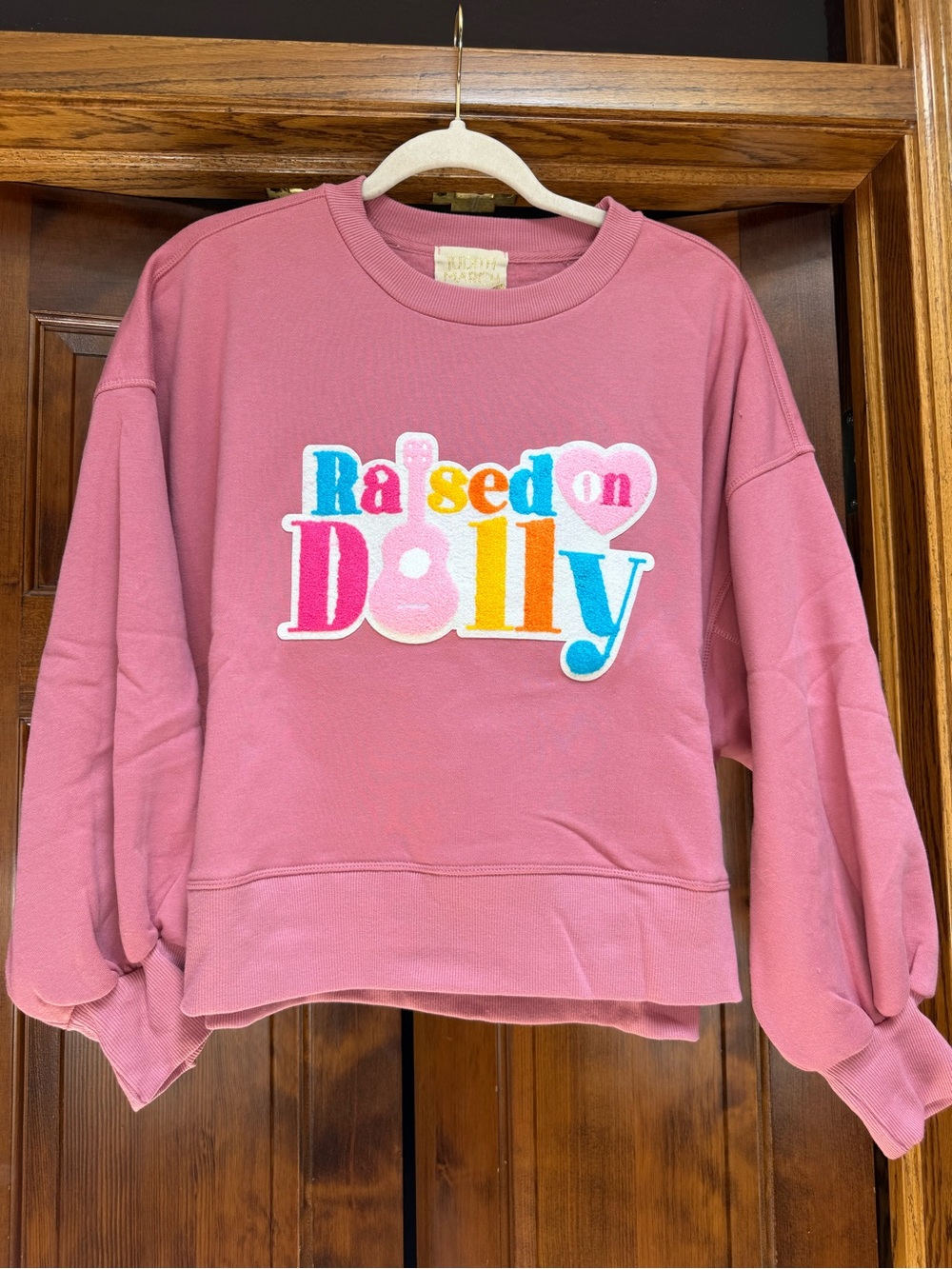 Judith March Rose Pink 'Raised on Dolly' Crewneck Sweatshirt, Size Medium